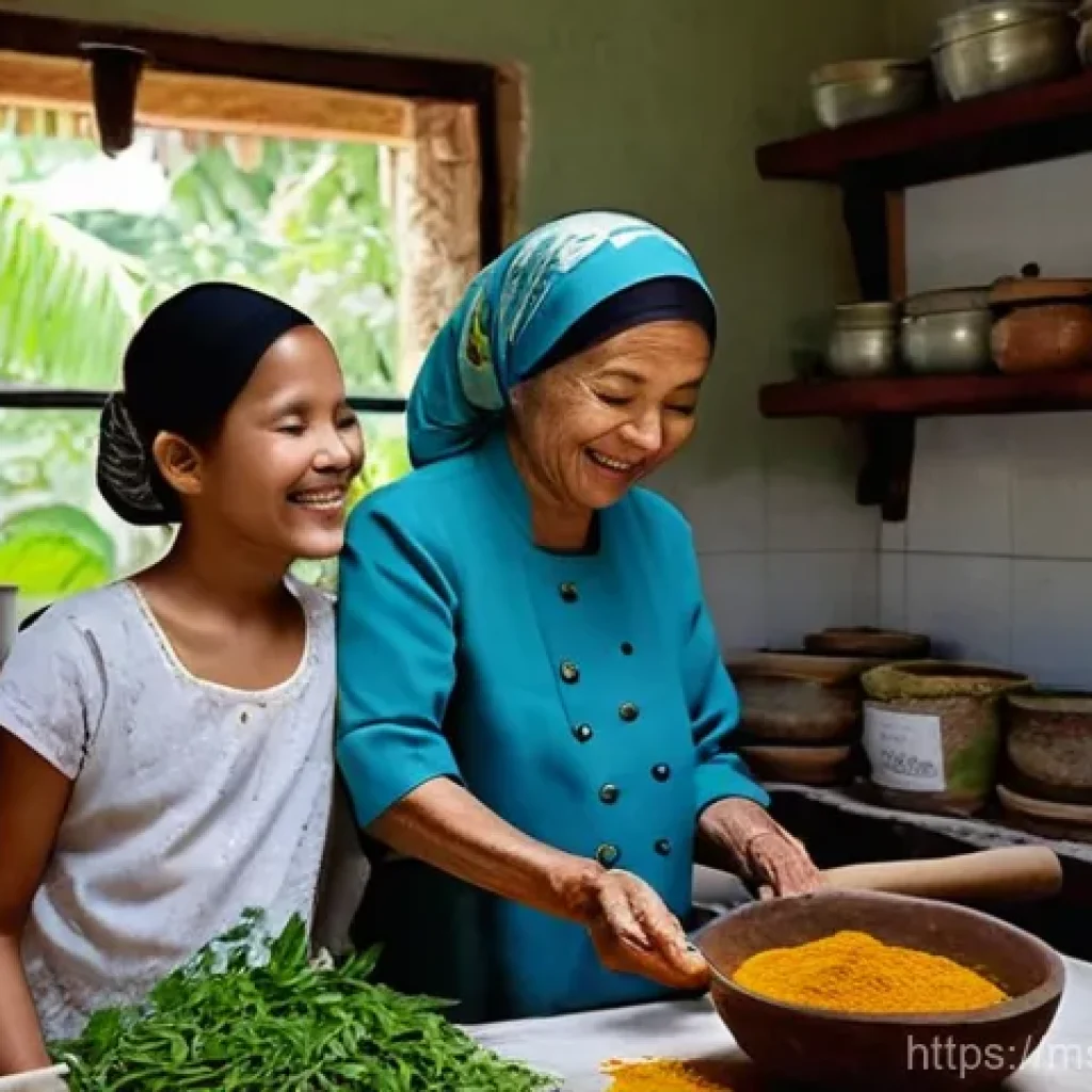 전통 장류 자가 제조의 경제적 장점 - **"A heartwarming scene in a rustic Malaysian kitchen. A wise, smiling grandmother (wearing a modest...