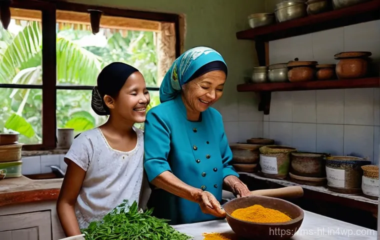 전통 장류 자가 제조의 경제적 장점 - **"A heartwarming scene in a rustic Malaysian kitchen. A wise, smiling grandmother (wearing a modest...
