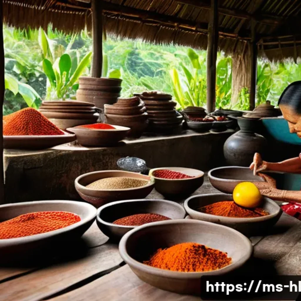 전통 장류와 현대 장류의 비교 - A warm, traditional Malaysian kitchen scene showcasing an elderly woman preparing traditional chili ...