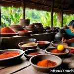 Home 22 전통 장류와 현대 장류의 비교 - A warm, traditional Malaysian kitchen scene showcasing an elderly woman preparing traditional chili ...