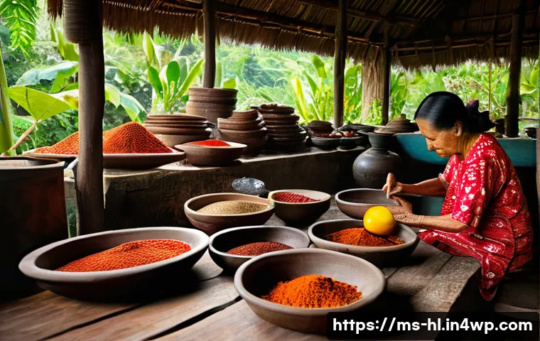 전통 장류와 현대 장류의 비교 - A warm, traditional Malaysian kitchen scene showcasing an elderly woman preparing traditional chili ...