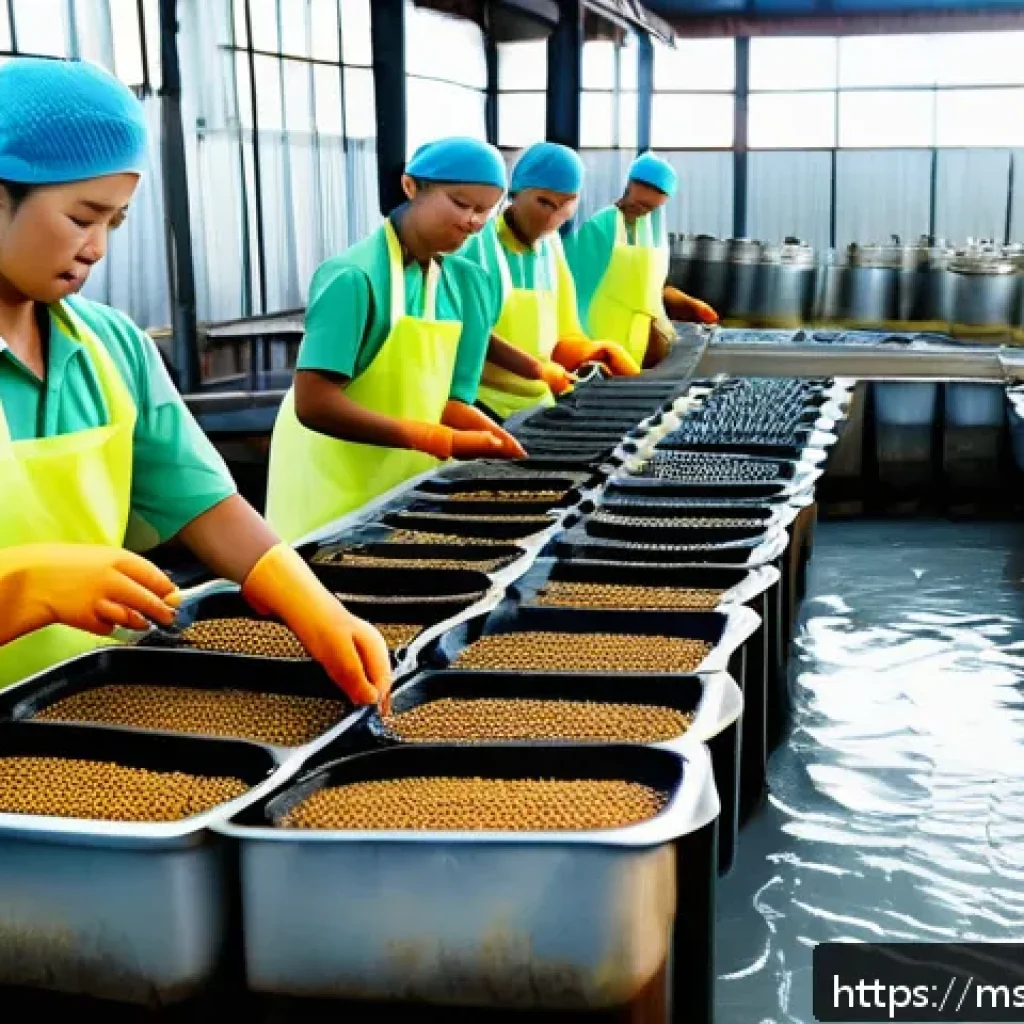 전통 장류의 식품 안전 기준 - A traditional Malaysian soy sauce (kicap) production scene inside a clean, well-ventilated small fac...
